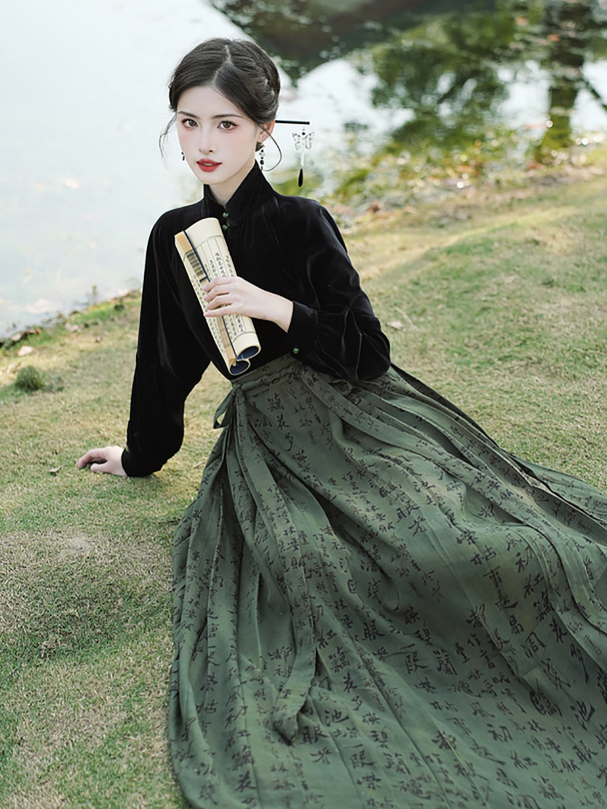 官方旗舰店马面裙套装2023新款秋冬晚礼服新中式轻国风裙子民国小