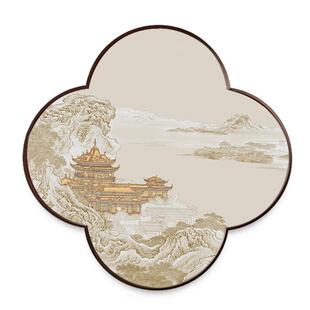 温亭居新中式客厅装饰画扇形沙发背景墙壁画山水画晶瓷画玄关挂画