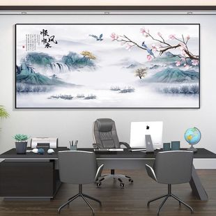 顺风顺水挂画办公室山水画老板桌背景墙面风景壁画客厅沙发装饰画