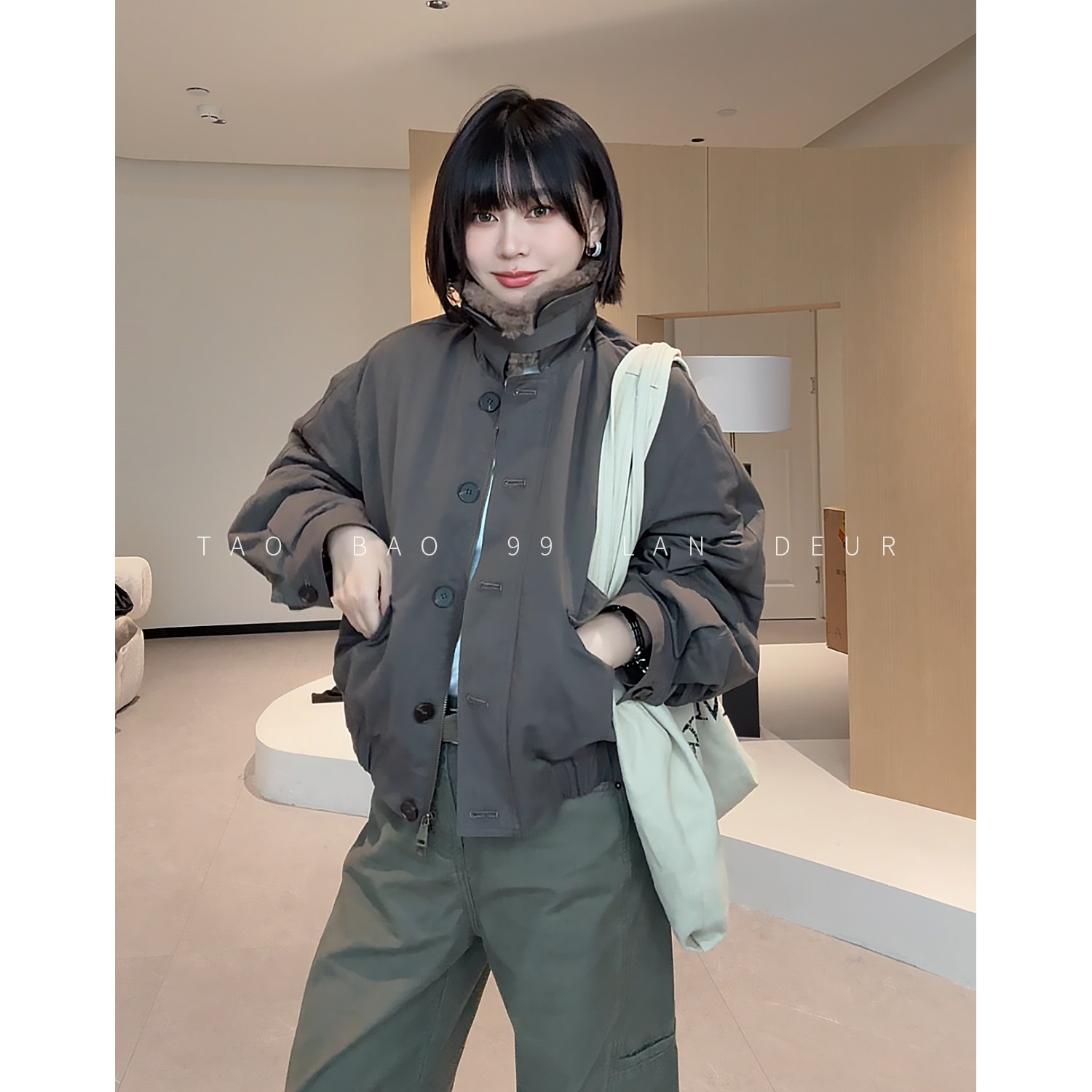 【琥珀叙事】时尚百搭简约气质工装毛毛领羽绒服外套女