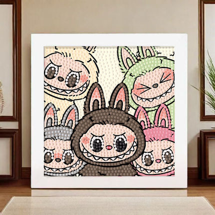 labbu钻石贴画diy手工画卡通玩具带框点钻画儿童钻石粘贴画拉布布