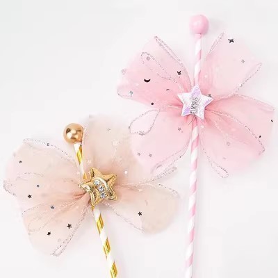 5支装仙女棒ins吸管网纱蝴蝶结生日快乐五角星生日蛋糕装饰插件HB