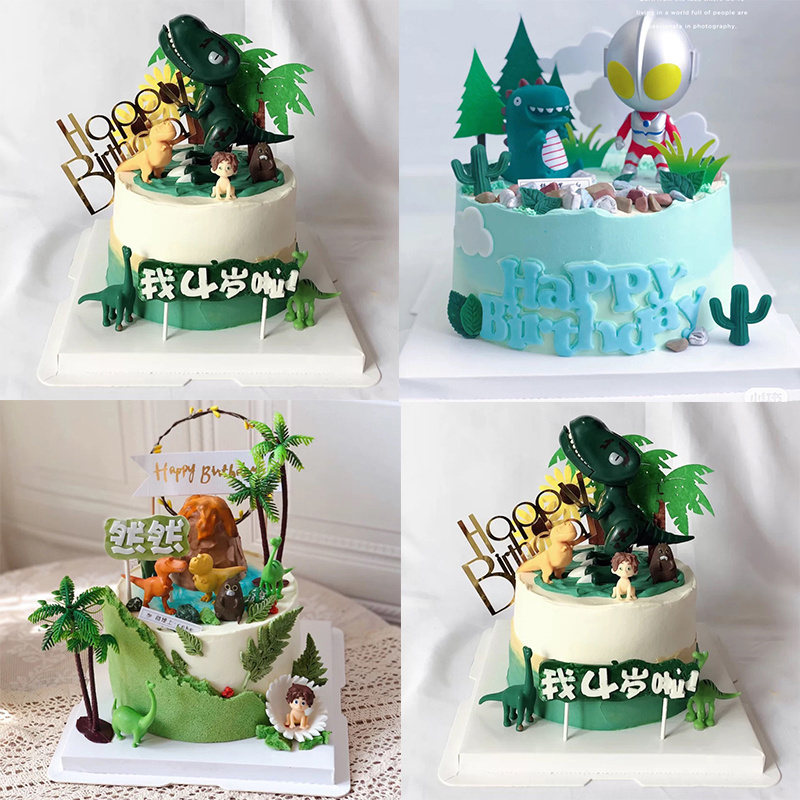 恐龙奥特曼椰树装饰怪兽生日蛋糕