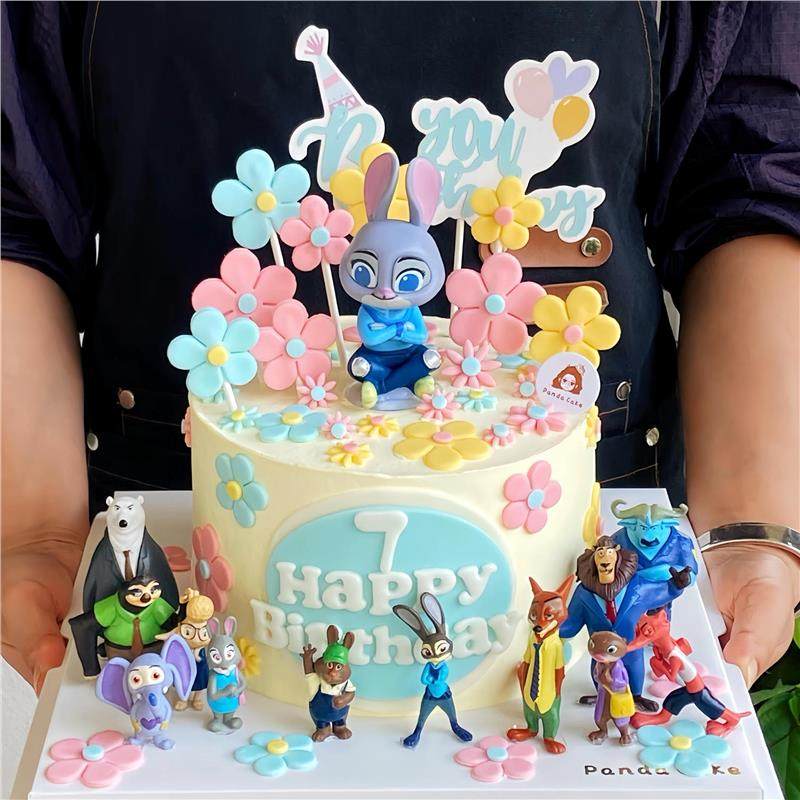 网红疯狂动物城蛋糕装饰摆件朱迪警告兔子女孩儿童生日烘焙装扮
