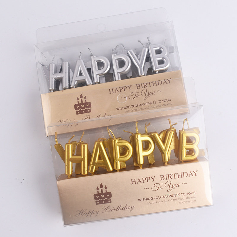 10盒装生日蜡烛英文字母金色银色紫色happybirthday蛋糕装饰小熊