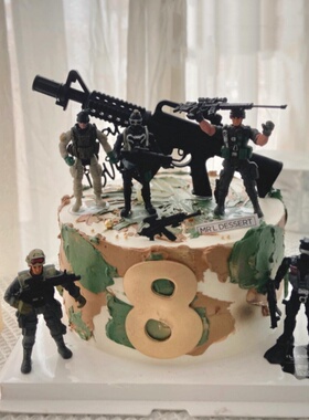 和平精英吃鸡蛋糕装饰特种兵机枪坦克飞机火箭炮弹车男孩生日摆件