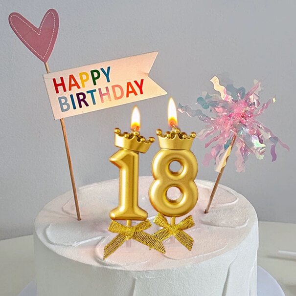 ins风金色皇冠数字蜡烛生日蛋糕装饰女孩宝宝1周岁18派对拍照道具