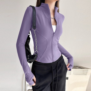 健身服 跑步防风秋冬款 专业瑜伽服外套女运动上衣拉链开衫 立领修身