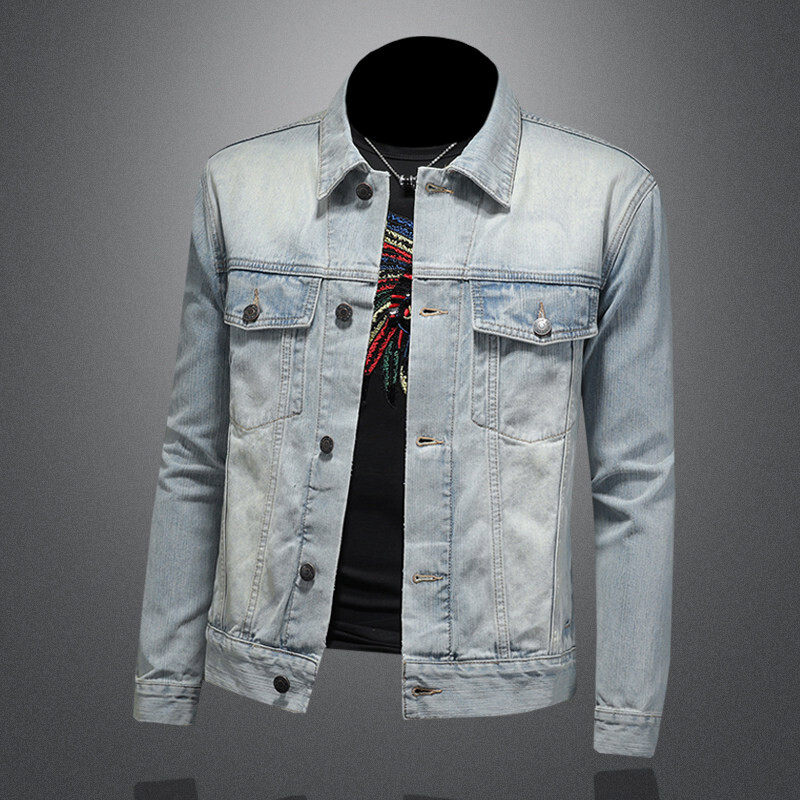 730/B001/P145 重磅竹节纹浅色牛仔棉外套男士短款牛仔衣春款大货