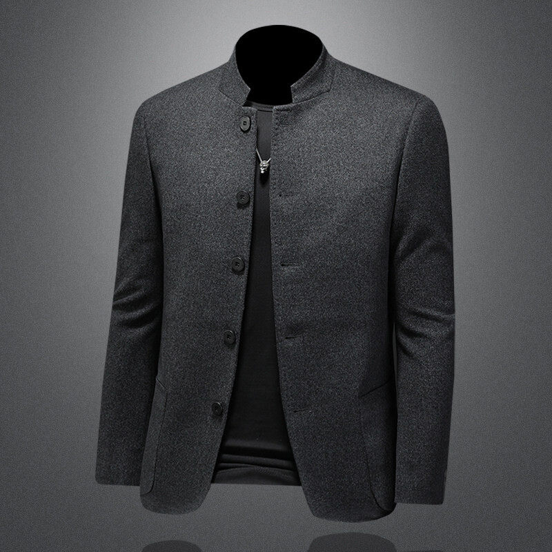 春XZ88021/P195五粒扣羊毛混纺西服外套男商务立领单西上衣中山装