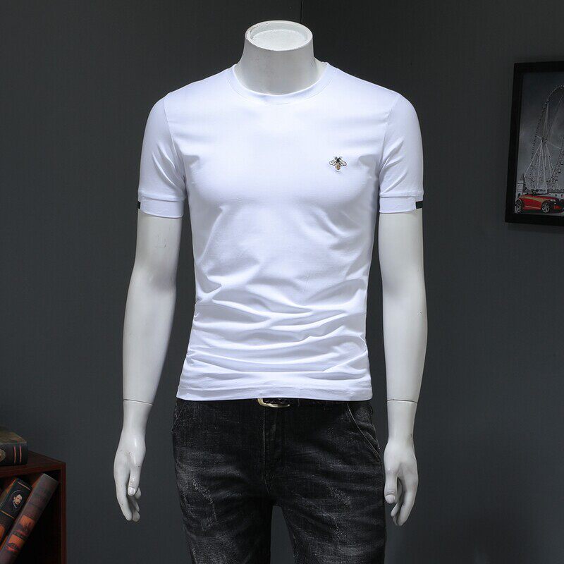 欧洲站潮牌短袖T恤男纯棉小蜜蜂刺绣圆领打底衫修身简约夏季时尚