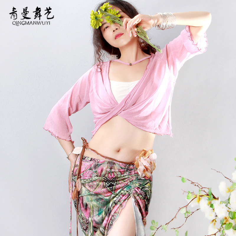肚皮舞练习服套装2025夏宽松网纱上衣冰丝碎花裙子练功服团体服