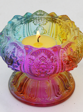 七彩烛台玻璃烛台酥油灯灯座台高脚烛台摆件灯盏灯座供灯佛灯佛具