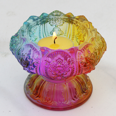 供灯水晶玻璃莲花高脚烛台