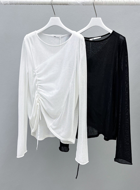 MACQNF时尚小众设计感微透性感针织衫MQ抽绳系带防晒T恤女 35109