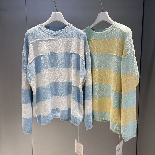 MACQNF正品时尚宽松休闲撞色条纹套头针织衫慵懒风毛衣MQ89979
