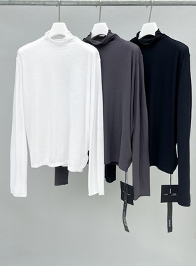 mq秋季显瘦宽松立领气质T恤打底衫高品质纯棉小众上衣macqnf57128