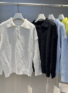 MQ正品时尚设计感翻领套头针织衫镂空氛围感小衫上衣MACQNF89789