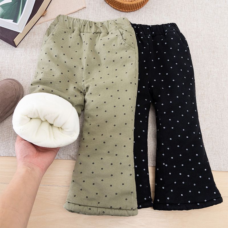 女童加绒裤子儿童棉裤冬款加厚女宝宝冬装喇叭裤小童三层夹棉加厚