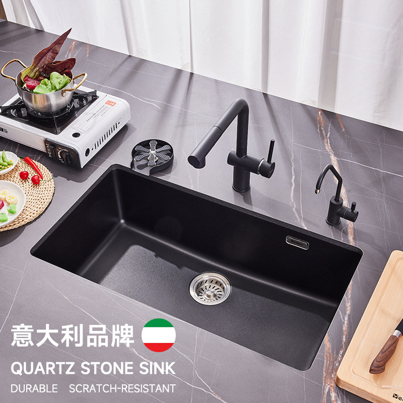 意大利意狄讴石英石水槽厨房家用洗菜盆嵌入式台下盆水池洗碗槽黑,家装主材,水槽套餐,淘宝优惠券,粉丝福利购,淘宝优惠卷