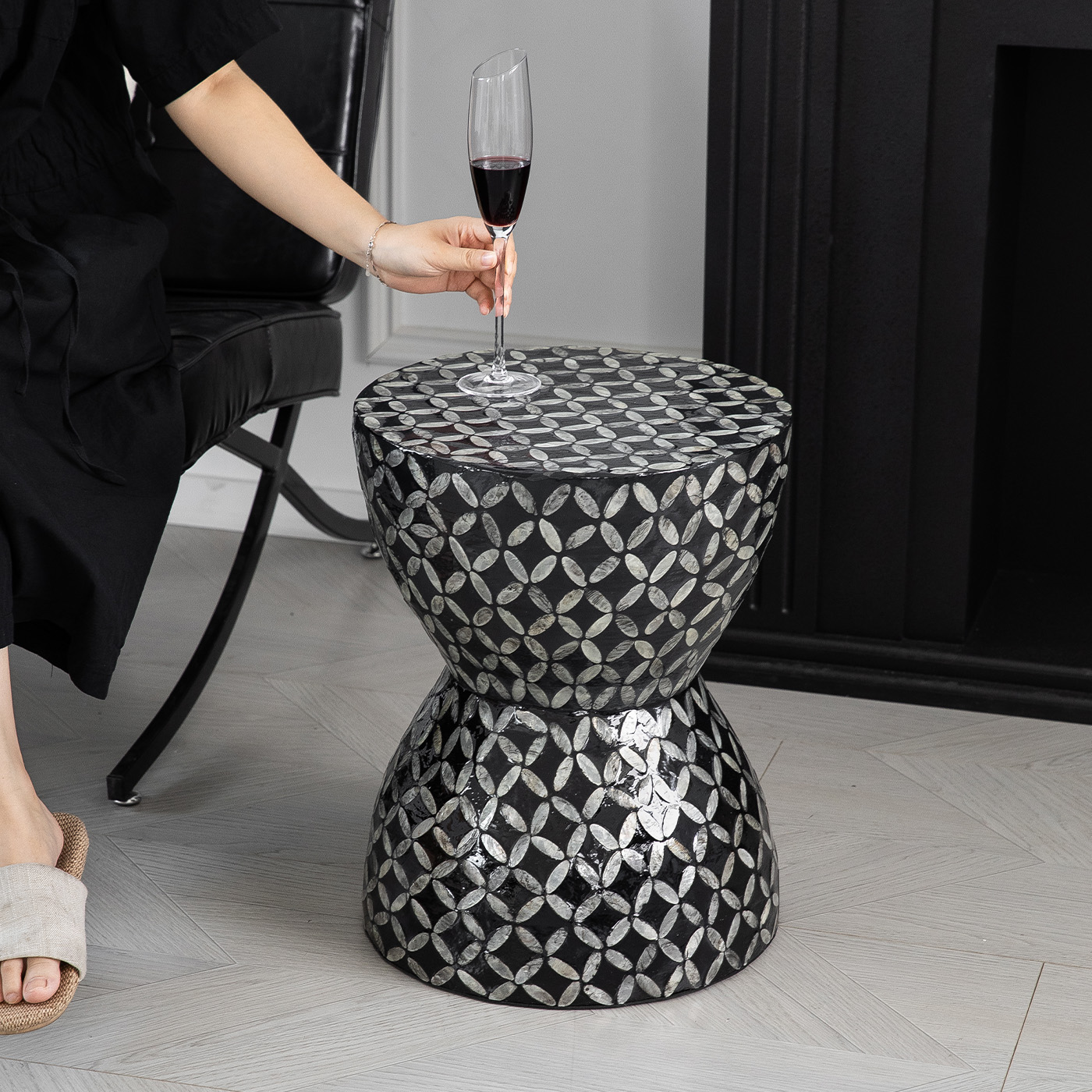 侘寂风贝壳边几客厅沙发角几