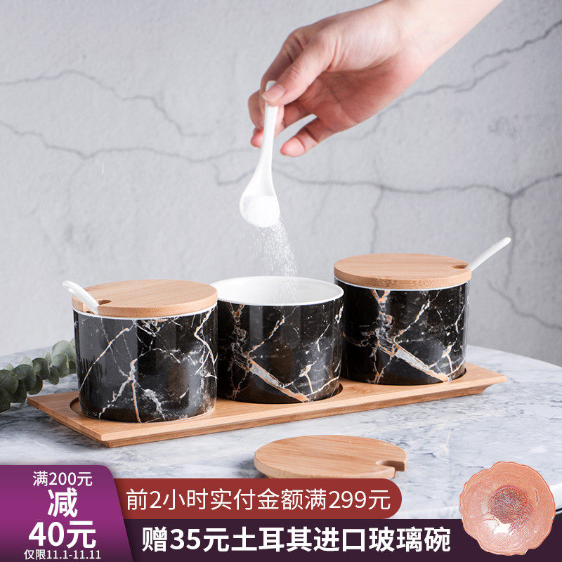 北欧轻奢风大理石金纹陶瓷调味罐三件套装厨房创意竹木盖调料盐瓶|msdalam kategori dapur/memasak Appliances, Alat dapur/Penyimpanan dapur, botol penyimpanan/bekas penyimpanan dapur, botol perasa - dari Buy2taobao.com untuk memberikan perkhidmatan ejen Taobao profesional membeli