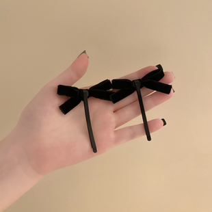 小香风黑色蝴蝶结一字夹小女孩发夹网红2024年新款 刘海侧边夹冬季