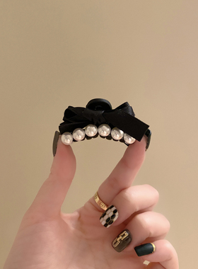 黑色复古蝴蝶结公主头小抓夹珍珠高级感发量少半扎发夹发饰小号