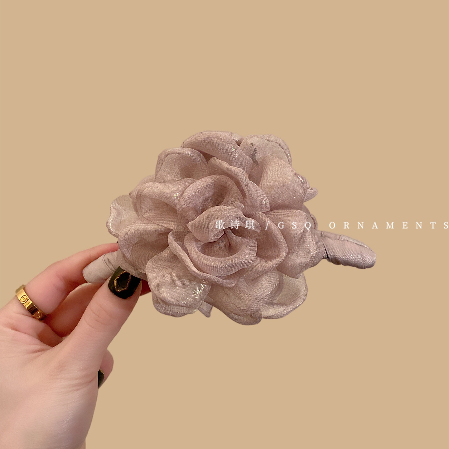 花影柔纱~温柔网纱花朵抓夹后脑勺发量多大号鲨鱼夹显发量发夹女