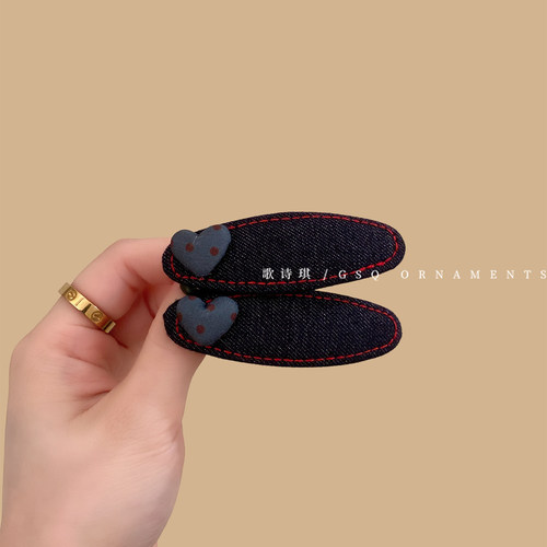 复古丹宁牛仔爱心波点bb夹