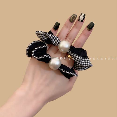 韩系甜美格纹木耳边小肠发圈