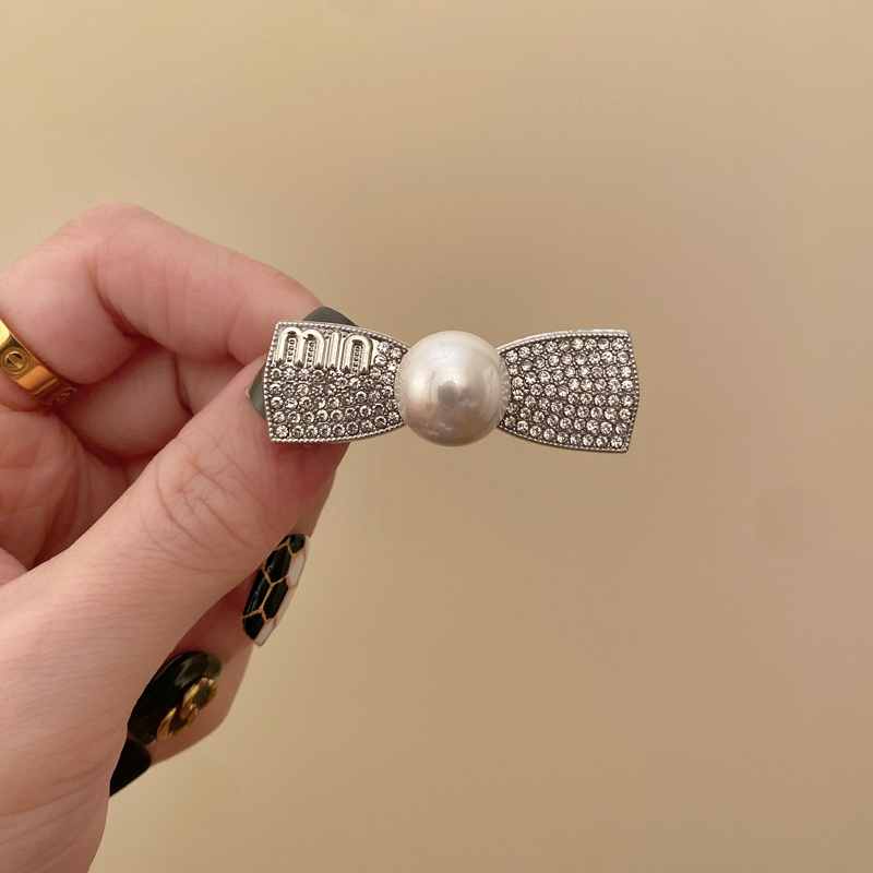 精致满钻珍珠蝴蝶结前额刘海发夹