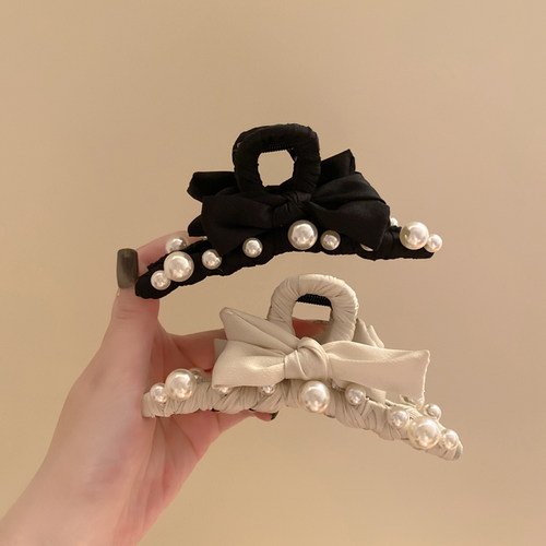 高级感小香风蝴蝶结珍珠抓夹