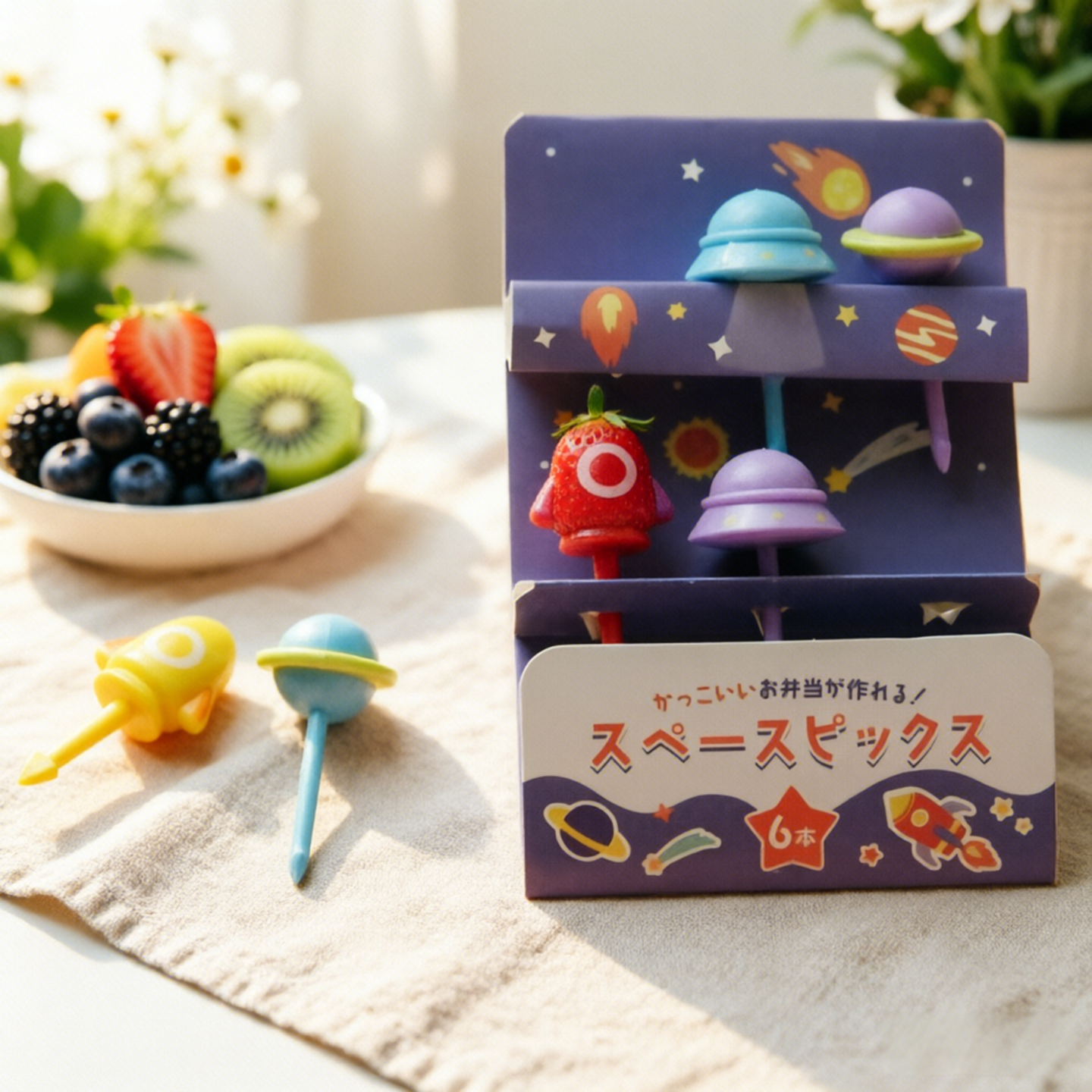 出口日本 太空飞船造型水果叉马鲁基宇宙6号食品级创意便当装饰签