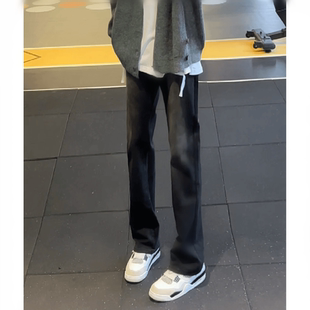 美式 子男女vibe修身 黑色長褲 潮流 復古顯瘦彈力百搭直筒微喇牛仔褲