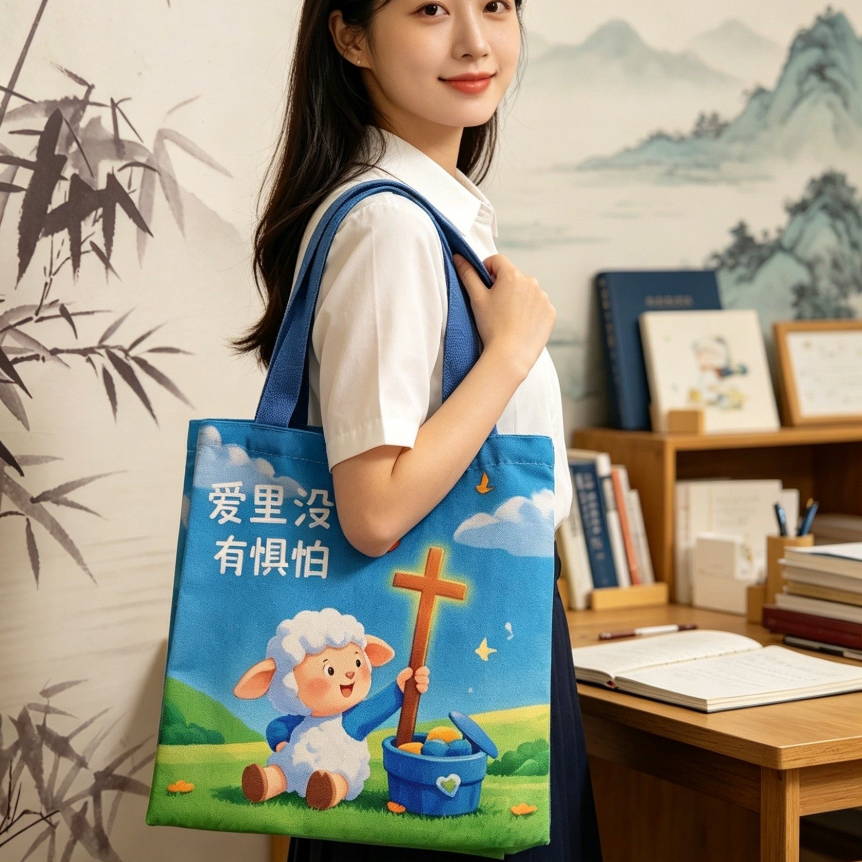 原创文艺小清新卡通动漫帆布袋十字架环保袋文具袋礼品