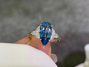 天然超级圣玛利亚色海蓝宝戒指18k金钻石镶嵌主石实重2.11ct