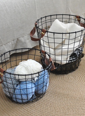 民宿脏衣服收纳筐铁艺复古黑色收纳篮美式风洗衣篮子玩具桶衣服篓