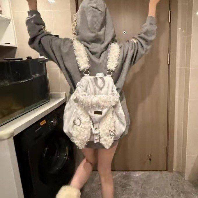 新款简约可爱毛绒兔子耳朵双肩包高颜值百搭大容量卡通轻便背包女,箱包皮具/热销女包/男包,通用款女包,淘宝优惠券,粉丝福利购,淘宝优惠卷