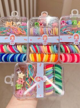 高级感盒装彩色皮筋抓夹套装小女孩小号拇指发圈不伤发扎头发发绳