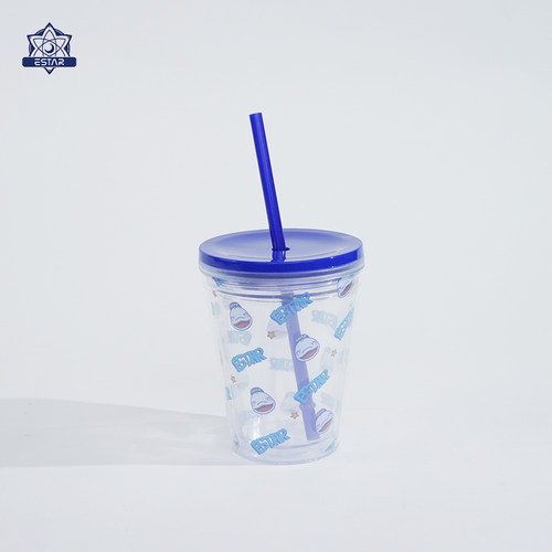 【e波水杯】eStar官方正品透明带盖创意简约应援吸管杯透明