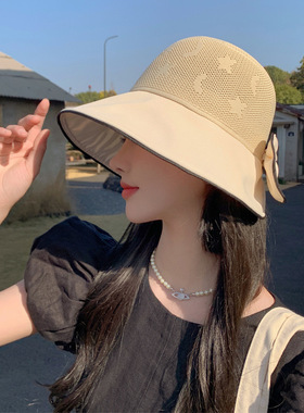 韩版春夏大檐黑胶防晒太阳帽女