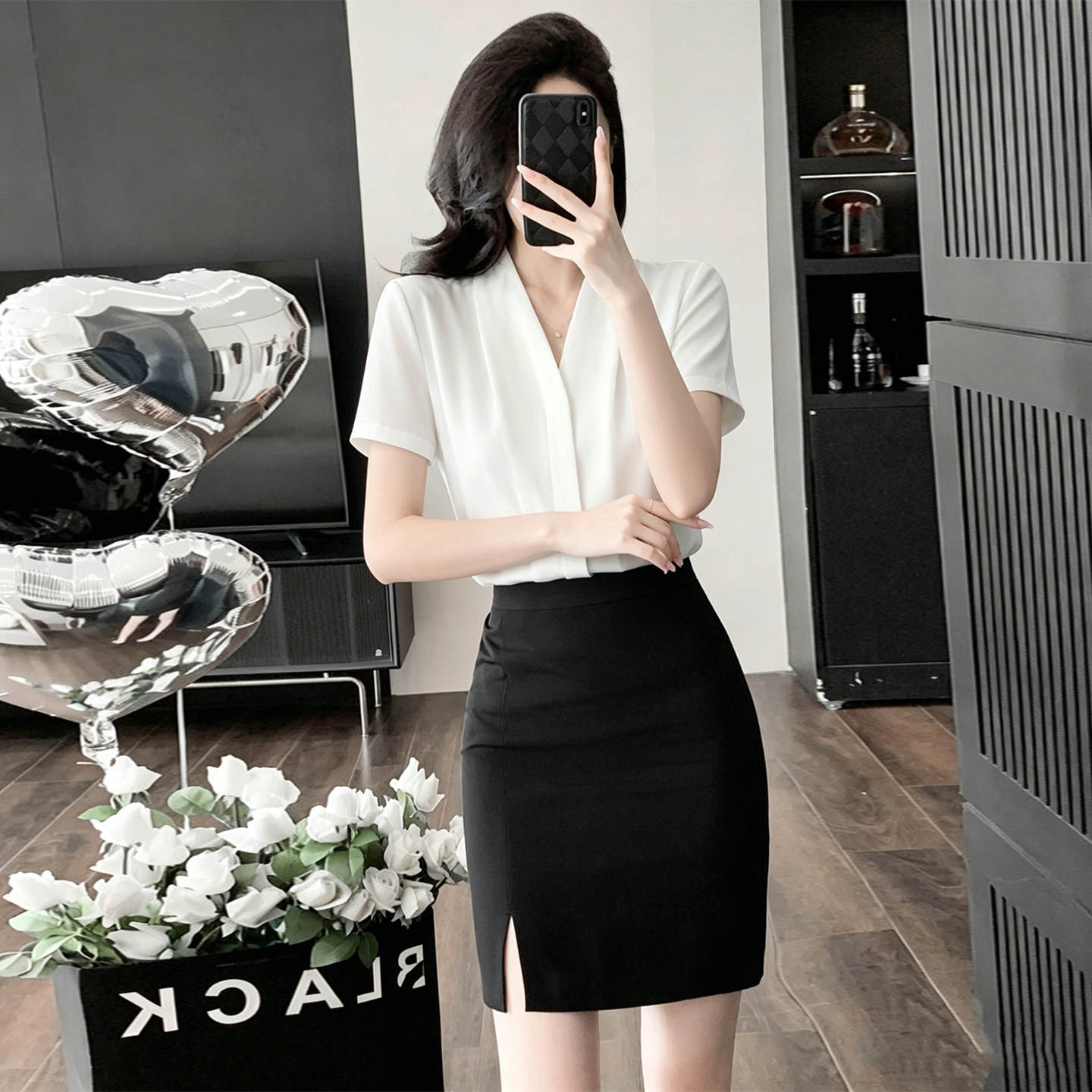 前台接待上班服套装夏季女衬衫礼物仪工装美容师工作服ol气质套装