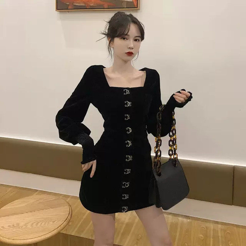 智熏桔梗裙子女2020年新款法式复古小个子森系收腰气质连衣裙秋冬