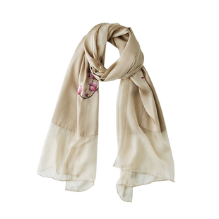 蜀江锦院花前赋真丝雪纺围巾手工纱披肩桑蚕丝刺绣情人节生日礼物