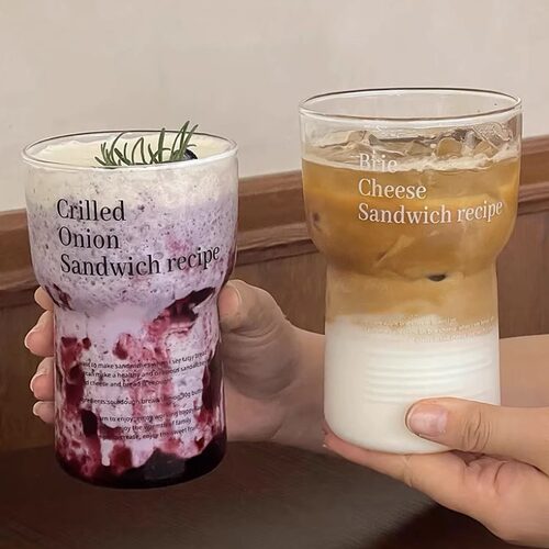 简约玻璃杯韩式耐热字母玻璃冷萃咖啡杯早餐杯饮料果汁杯定制LOGO