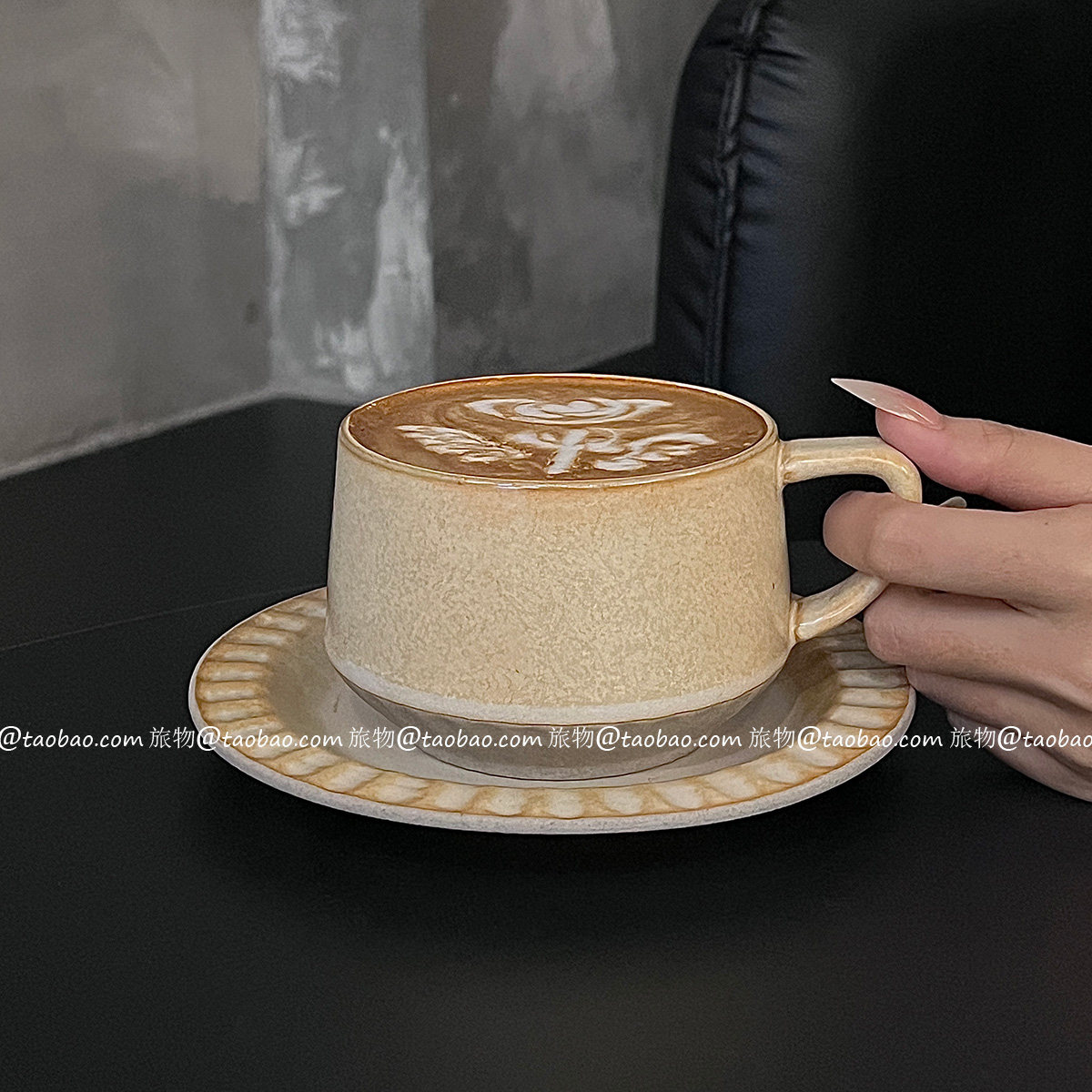 复古陶瓷咖啡杯碟套装精致马克杯创意粗陶拿铁拉花杯办公室牛奶杯