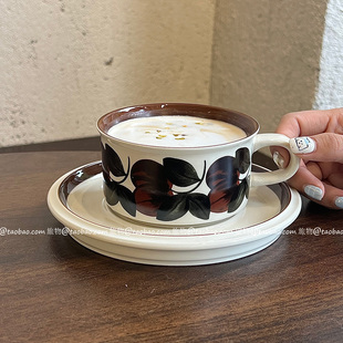 复古小众手绘陶瓷杯家用马克杯卡布奇诺杯下午茶咖啡拿铁拉花杯碟