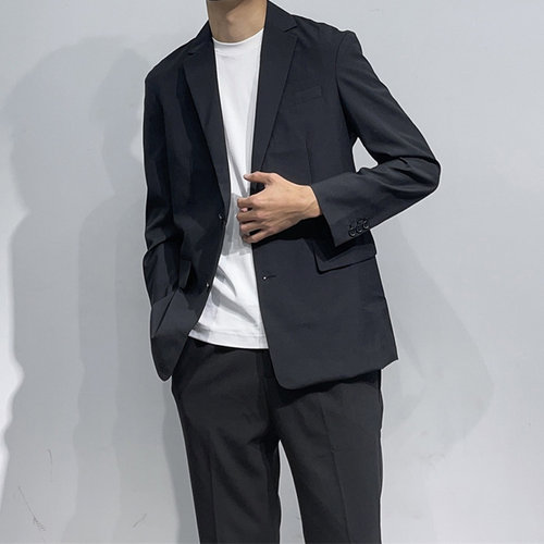 轻奢系基础廓形薄垫肩西装休闲外套极简风宽松潮流西服黑色上衣男
