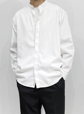 DOLCA HOMME J简风格 宽松廓形立领休闲长袖纯白色衬衫 免烫衬衣